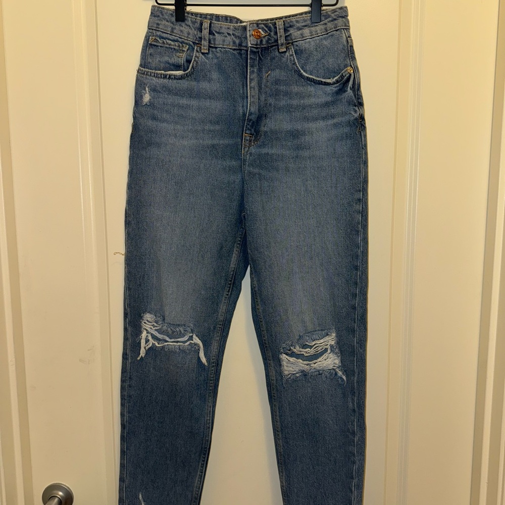 Zara High Rise Blue Distressed Jeans